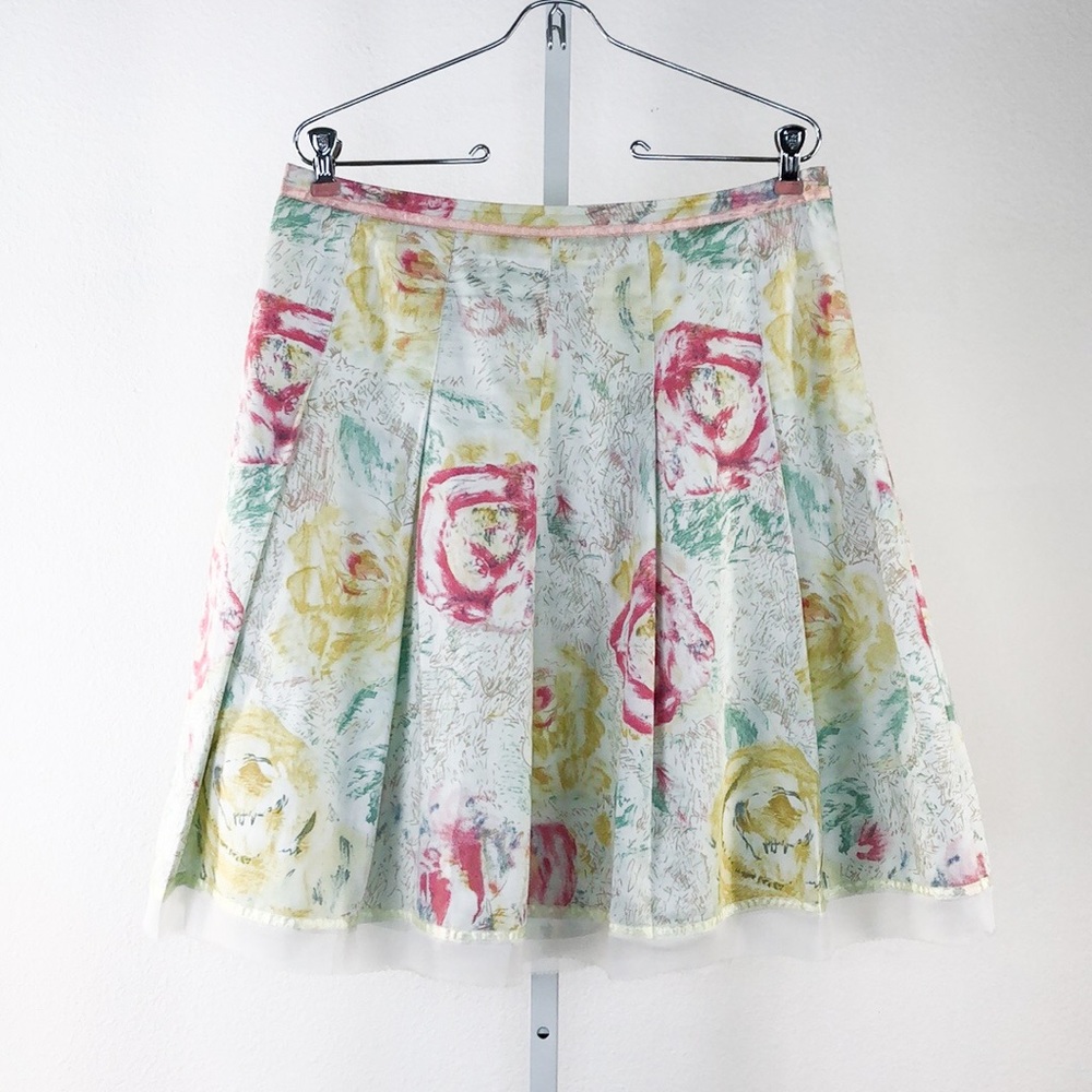 Odille Floral Pastel Pleated Fit and Flare Skirt - Picture 1 of 5